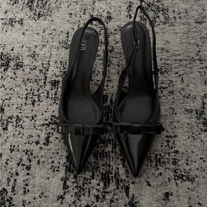 Zara Black Pointed-Toe Slingback Heels